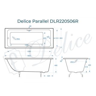 Ванна чугунная Delice Parallel DLR 220506R 180x80 с ручками